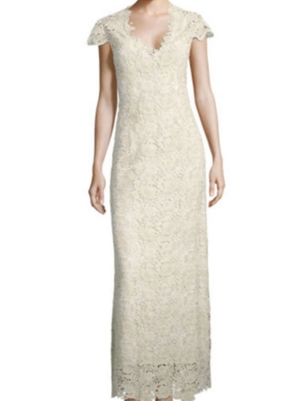 ELIE TAHARI-Elegant Ivory Lace Cap-Sleeve Maxi Dress (Meena)